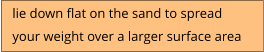 lie down flat on the sand to spread  your weight over a larger surface area