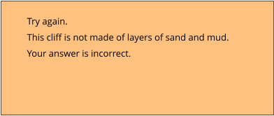 Try again.  This cliff is not made of layers of sand and mud. Your answer is incorrect.